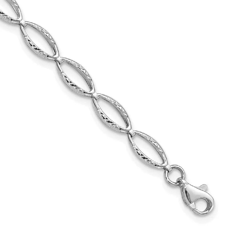 14k White Gold 5mm and Diamond-Cut Bracelet, 7"