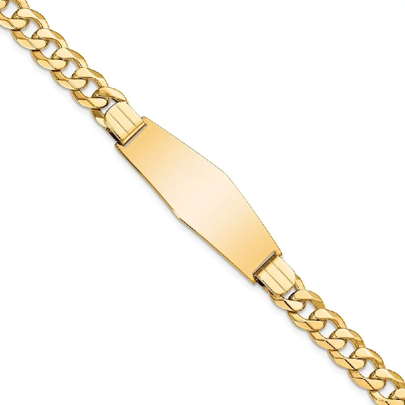 14k Yellow Gold 14mm Flat Curb Link Soft Diamond Shape ID Bracelet, 8"