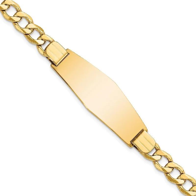 14k Yellow Gold 14mm Semi-solid Soft Diamond Shape Curb Link ID Bracelet, 7"