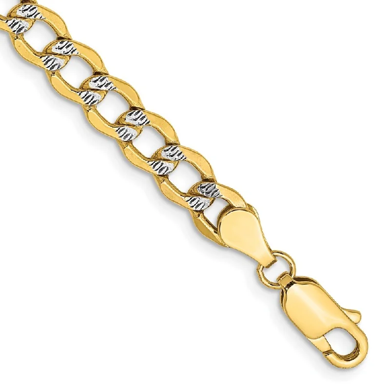 14k Yellow Gold 5.2mm Semi-solid with Rhodium Pav‚ Curb Chain Bracelet, 7"