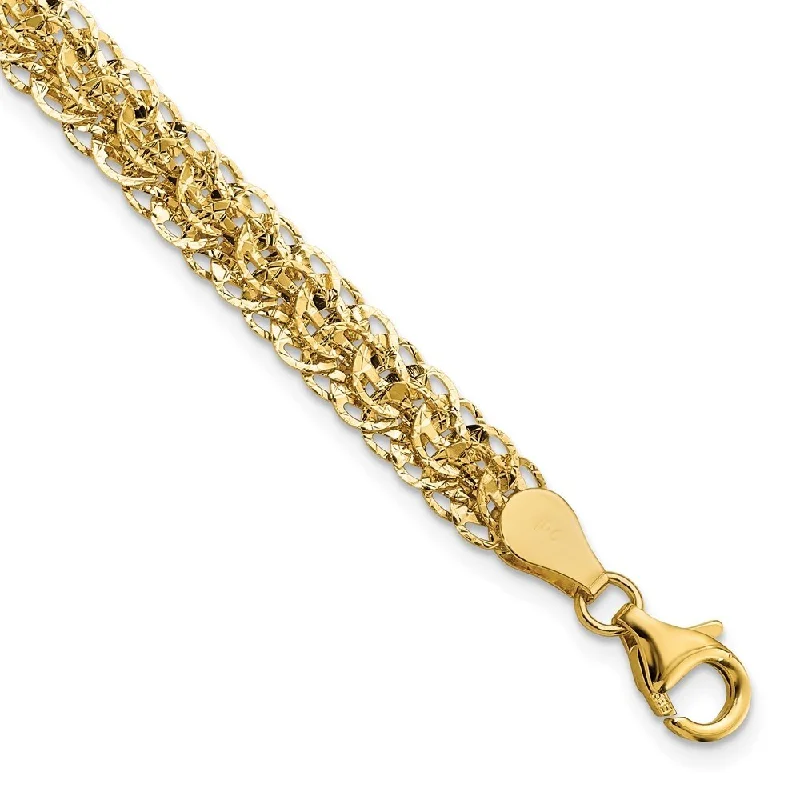 14k Yellow Gold Diamond-Cut Fancy Link Bracelet, 7.5" (W-6.5mm)