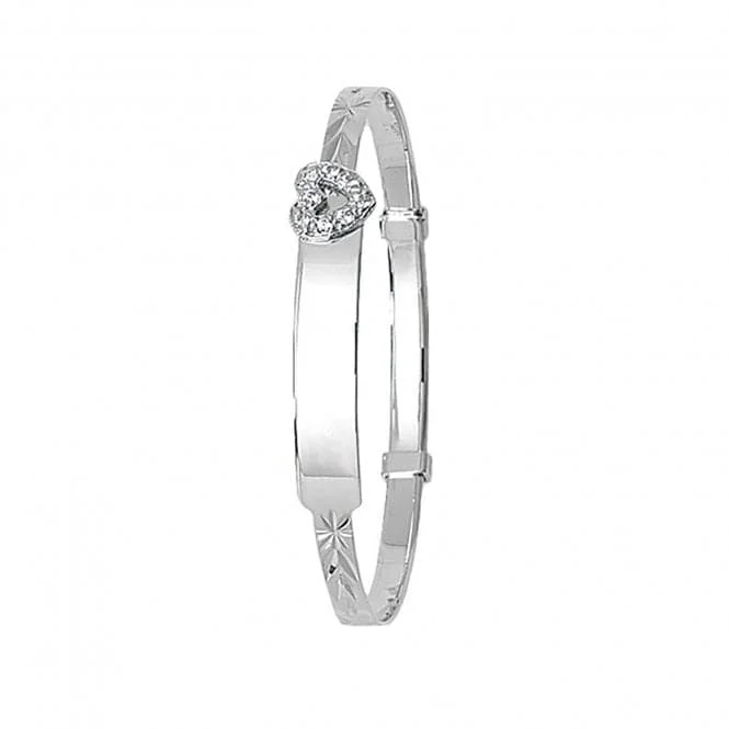 9ct White Gold Baby ID Bangle with Zirconia Accent BN352W