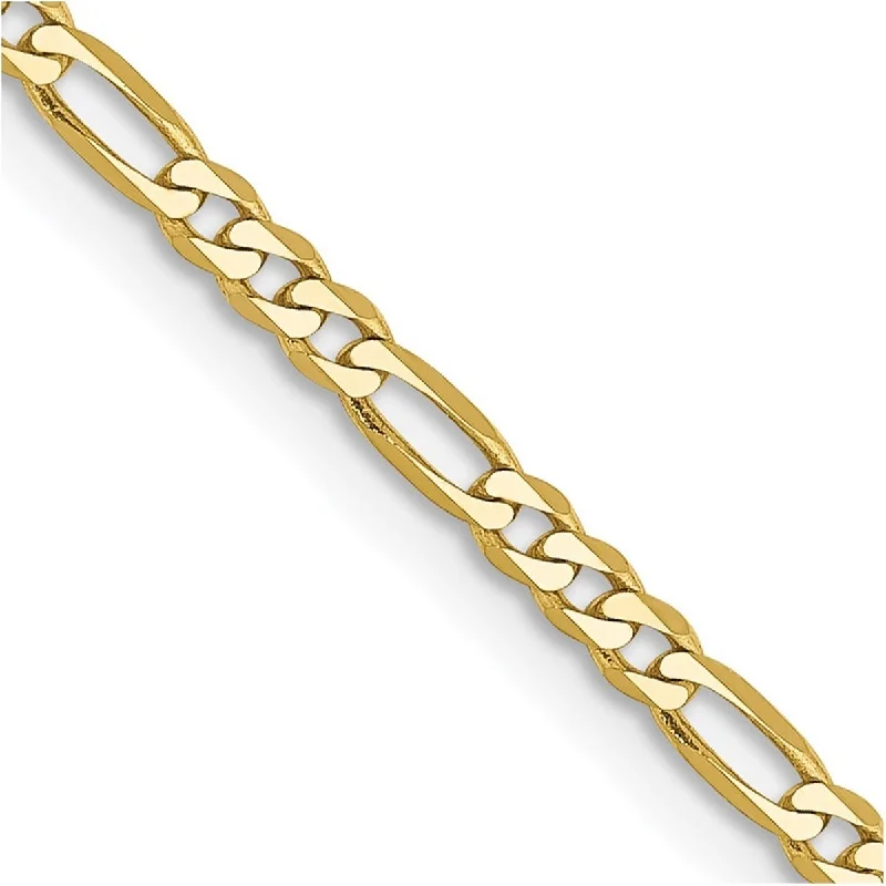 Curata 10k Yellow Gold Solid Concave Polished 2.2mm Figaro LINK Chain Bracelet