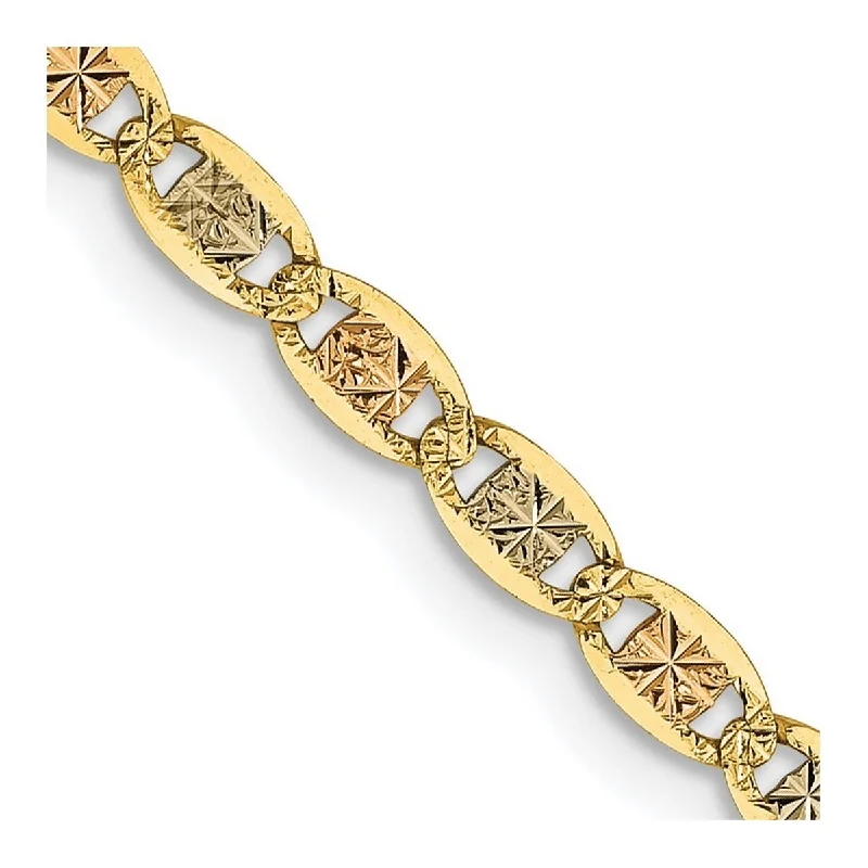 Curata 14k 2.75mm Tri color Gold Pave Chain Bracelet