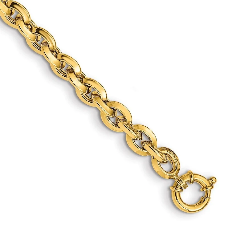 Curata 14k Polished Yellow Gold Fancy Knife edge Rolo Link Bracelet 8 Inch