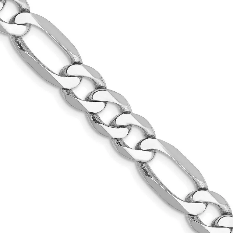 Curata 14k White Gold 7mm Flat Figaro Chain Bracelet