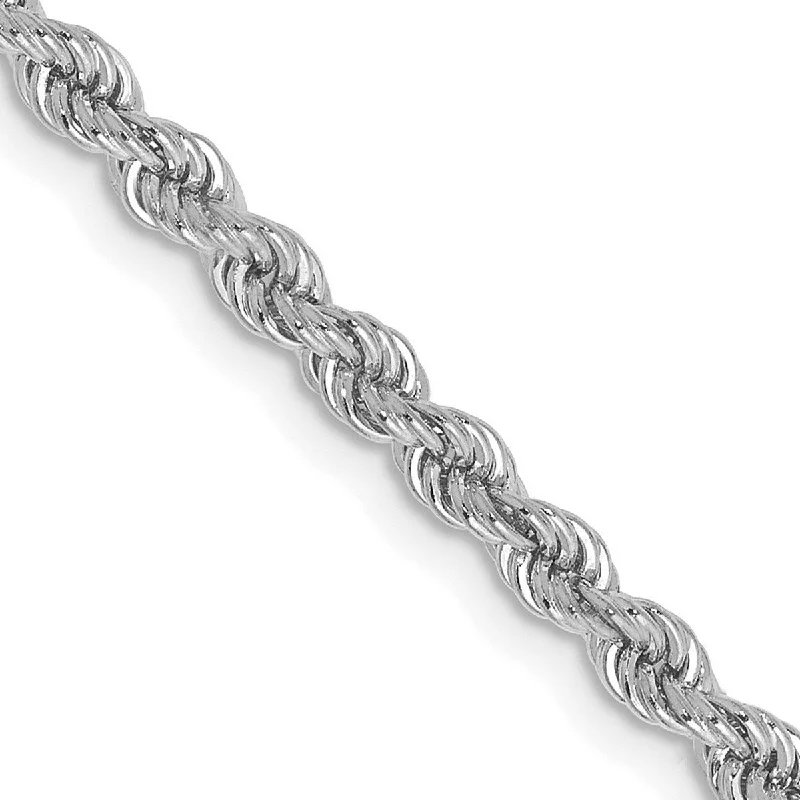 Curata 14k White Gold Solid 2.75mm Handmade Regular Rope Chain Bracelet