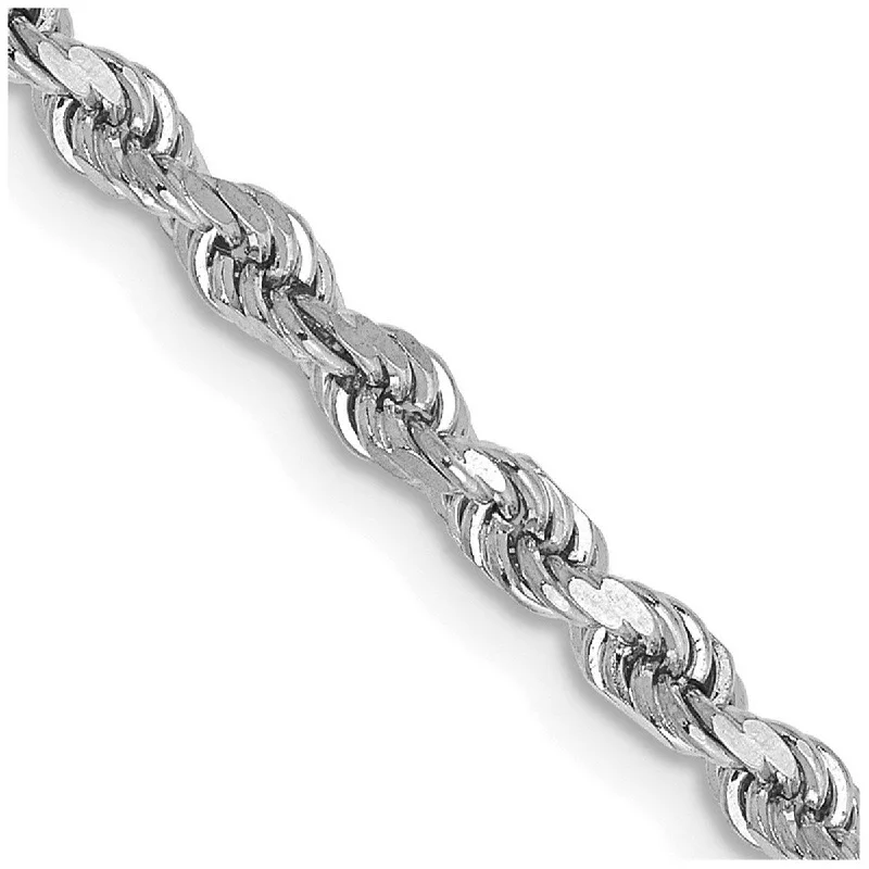 Curata 14k White Gold Solid 2.9mm D Cut Rope Chain Bracelet Lobster Claw