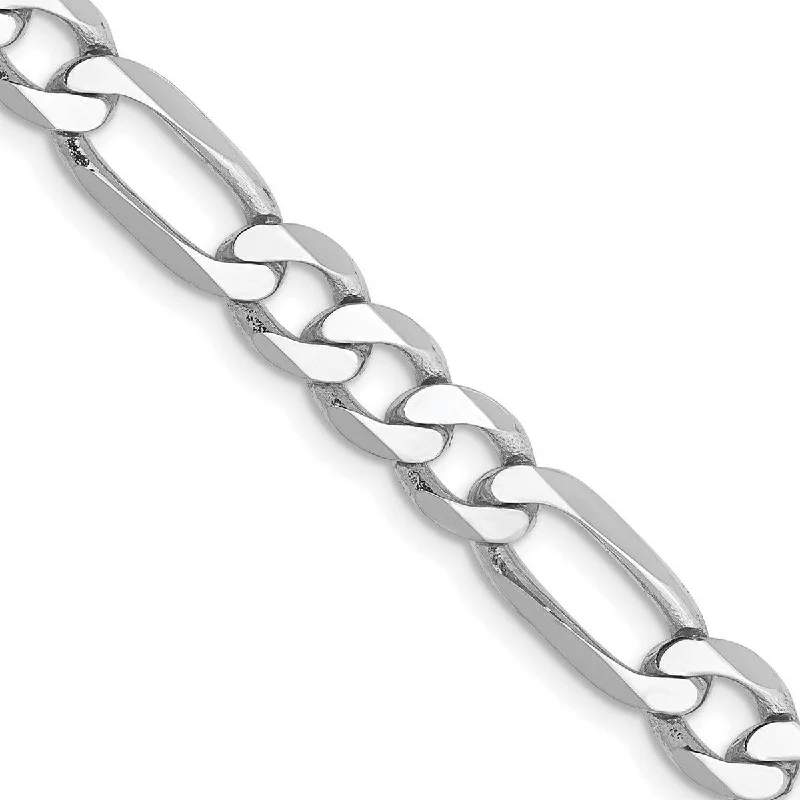 Curata 14k White Gold Solid Polished 6.0mm Flat Figaro Chain Bracelet Lobster Claw