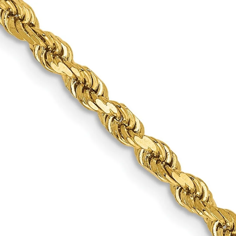 Curata 14k Yellow Gold 2.75mm Diamond-Cut Rope Chain Anklet Bracelet - 9 Inch - Lobster Claw