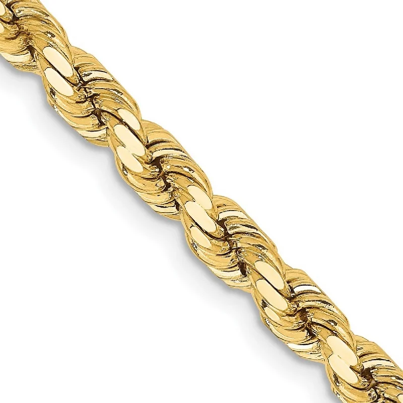 Curata 14k Yellow Gold 4.25mm Sparkle Cut Rope Chain Bracelet