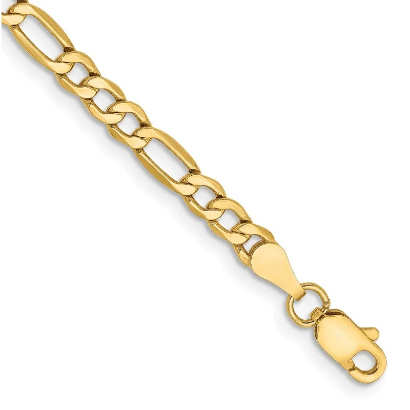 Curata 14k Yellow Gold Hollow Polished Lobster Claw Closure 3.5mmSemi-Solid Figaro Chain Bracelet - 7 Inch