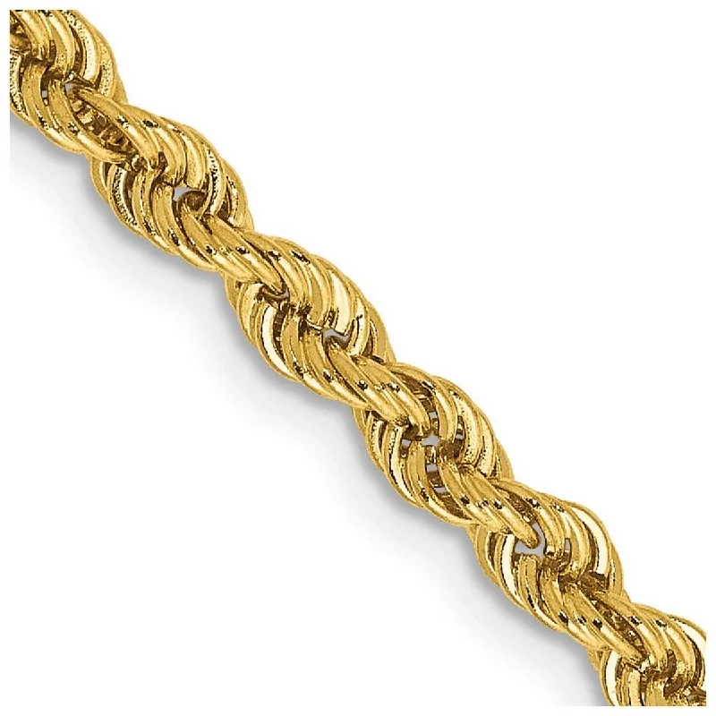 Curata 14k Yellow Gold Solid 3mm Handmade Regular Rope Chain Bracelet Lobster Claw