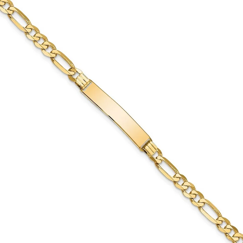 Curata 5.5mm 14k Yellow Gold Engravable Flat Figaro Link ID Bracelet