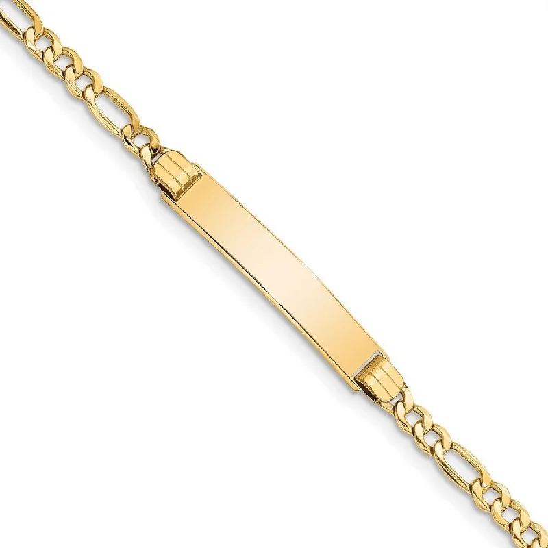 Curata 5.8mm 10k Yellow Gold Engravable Semi solid Figaro Link ID Bracelet