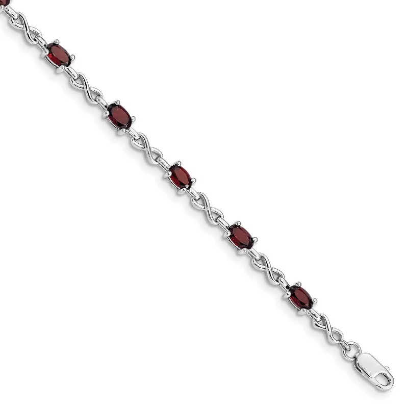 Curata 925 Sterling Silver Polished Open back Lobster Claw Closure Garnet Bracelet