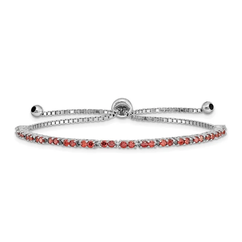 Curata 925 Sterling Silver Rhodium Plated January Red CZ Cubic Zirconia Simulated Diamond Adj Bracelet