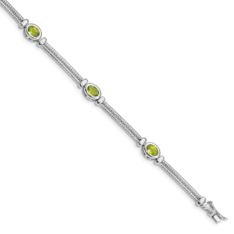 Curata 925 Sterling Silver Textured Polished Box Catch Closure Peridot Bracelet 7 Inch Box Clasp