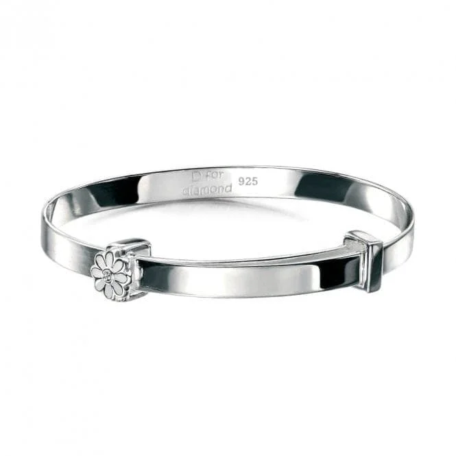 Sterling Silver White Enamel Daisy Bangle B4316