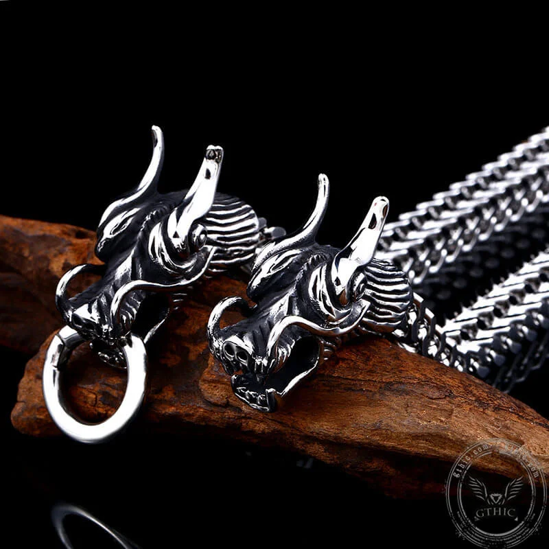 Double Chinese Dragon Stainless Steel Bracelet