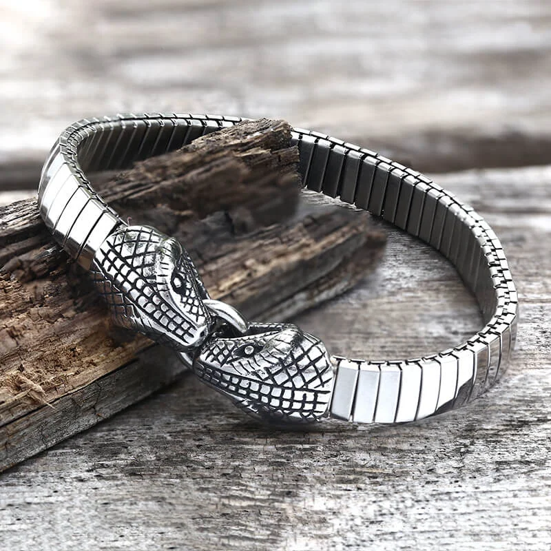 Double Snake Heads Stainless Steel Bracelet