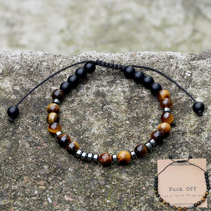 Fuck Off Tiger Eye Morse Code Braided Bracelet