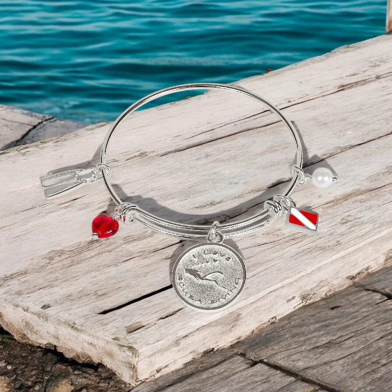 Scuba Diving Bracelet, Dive Flag Bangle Bracelet, I Love Scuba Diving Charm Bracelet, Adjustable Scuba Bracelet, Expandable Dive Bangle Bracelet