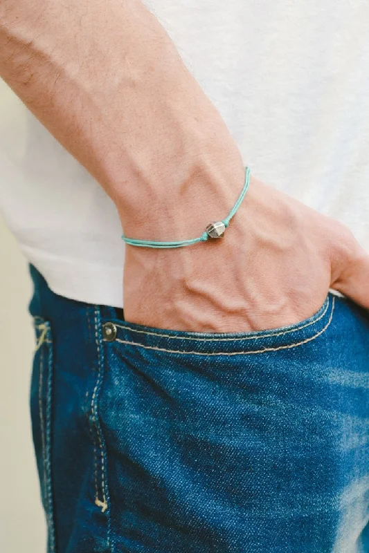 Silver nugget bracelet for men, turquoise cord, handmade gift for him