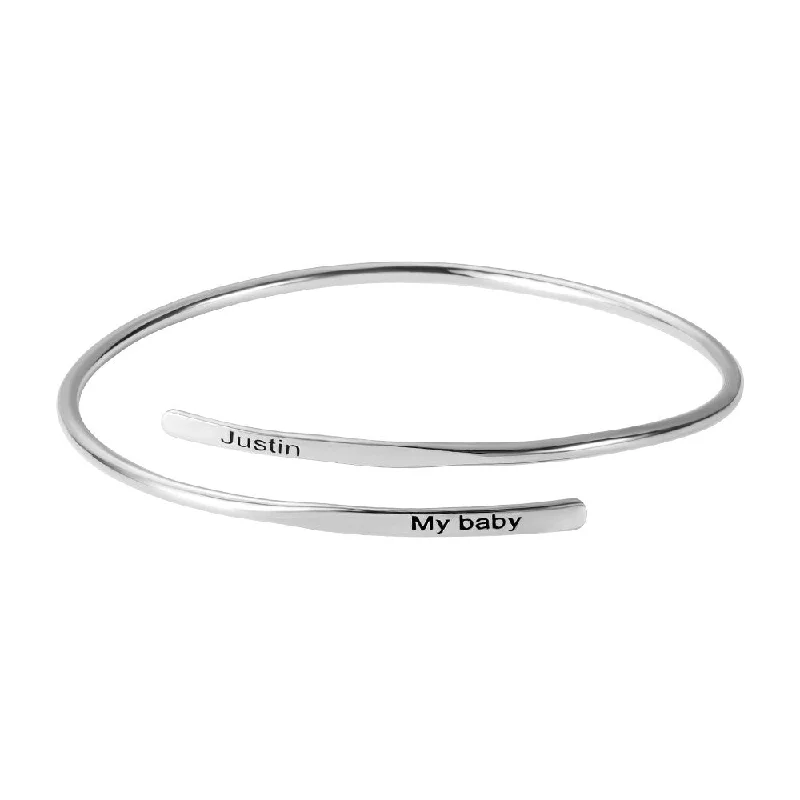 Open Bangle Bracelet Engraved Adjustable Solid Sterling Name Bracelet