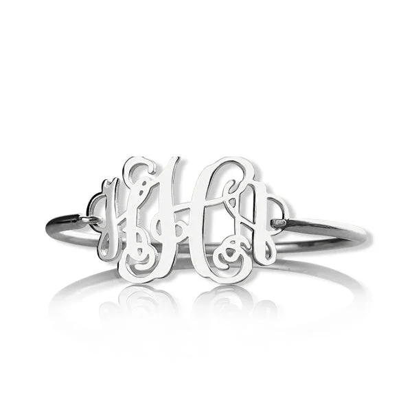 Personalized Monogram Solid Sterling Silver Bangle Bracelet