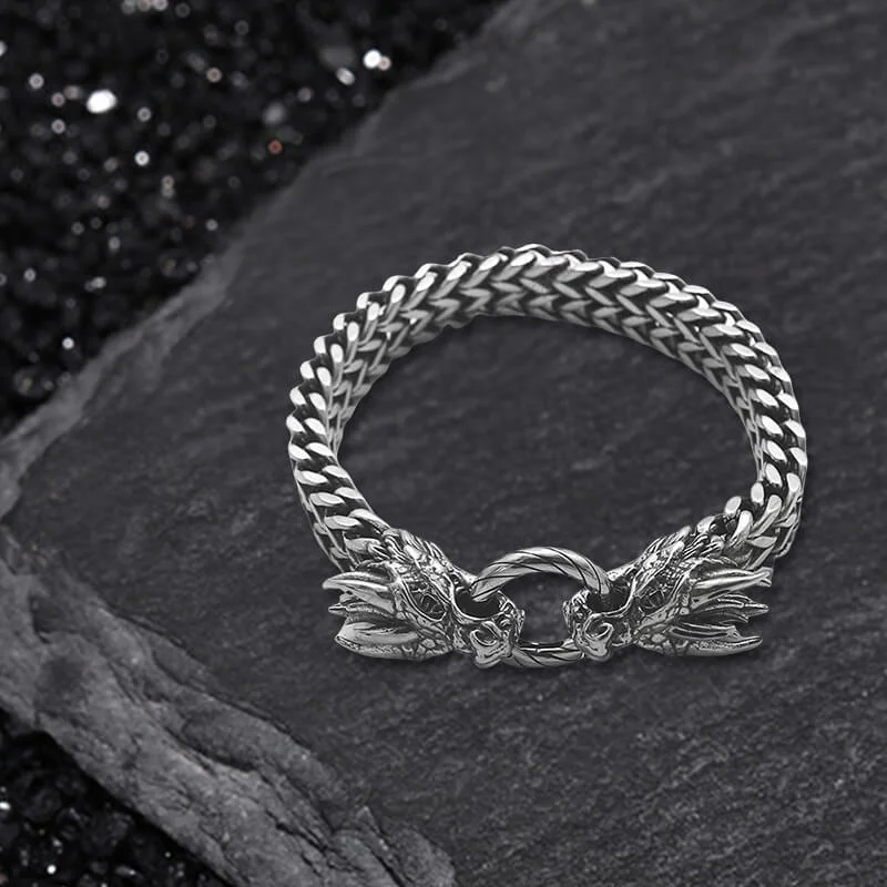 Punk Double Dragon Head Hoop Stainless Steel Bracelet