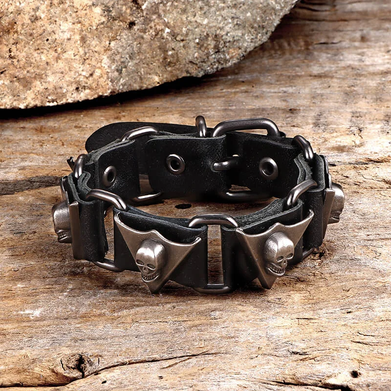 Punk Skull Head PU Leather Adjustable Bracelet