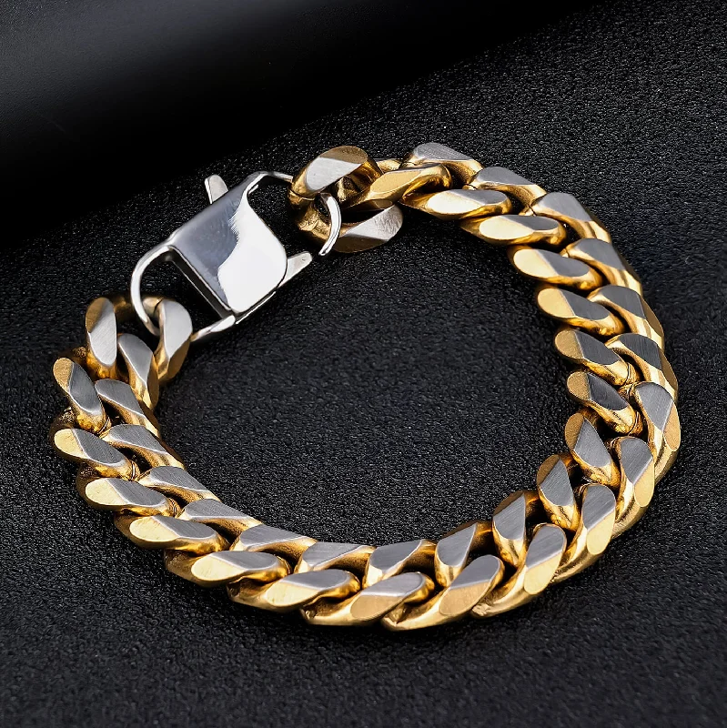 Simple Two-tone Cuban Link Stainless Steel Bracelet