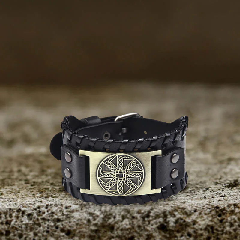 Sun Wheel Knot Amulet Leather Wristband Bracelet