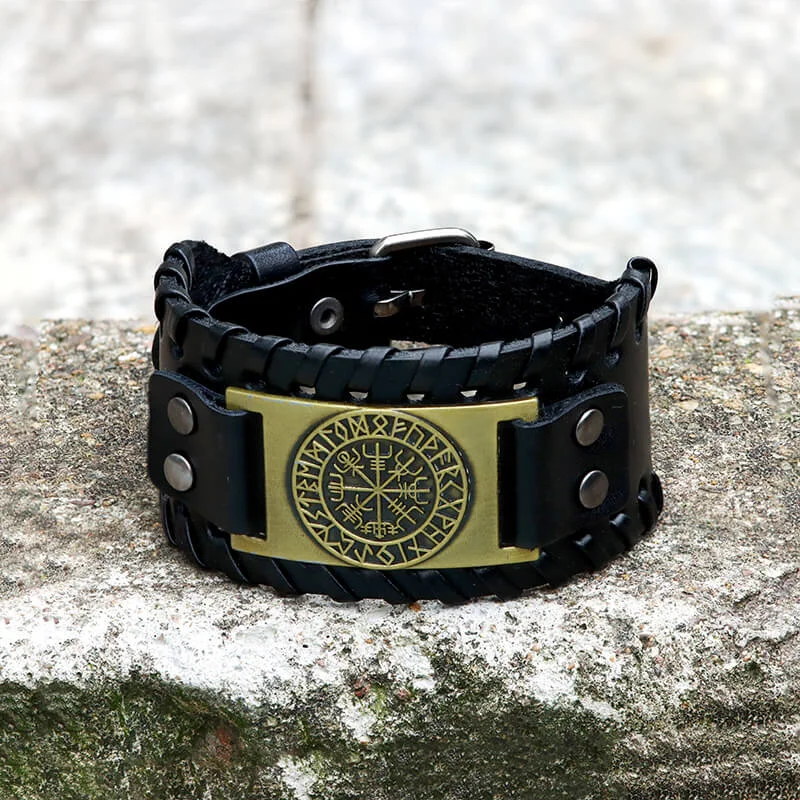 Vegvisir Runes Wristband Leather Viking Bracelet