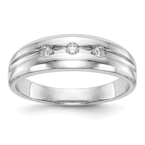 14K White Gold 3 Stone Diamond Men's Band