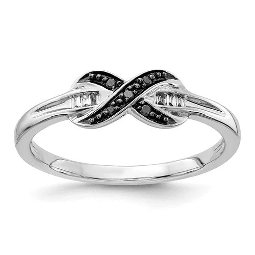 14k White Gold Black And White Diamond Infinity X Ring