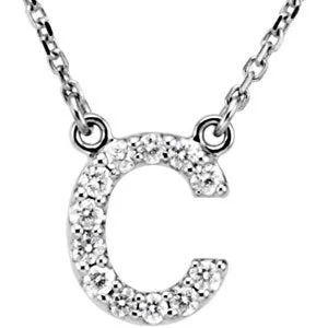 14k White Gold Diamond Alphabet Letter C Necklace (1/6 Cttw, GH Color, l1 Clarity), 16.25" to 18.50"