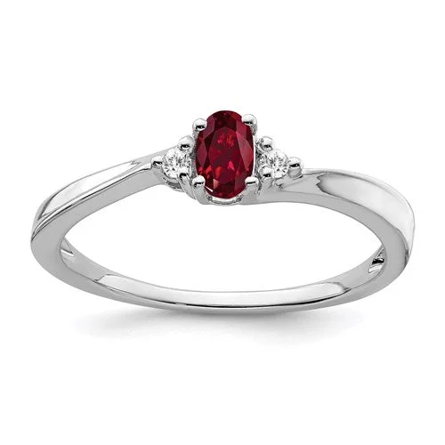 14k White Gold Oval 5x3mm Created Ruby And Diamond Ring