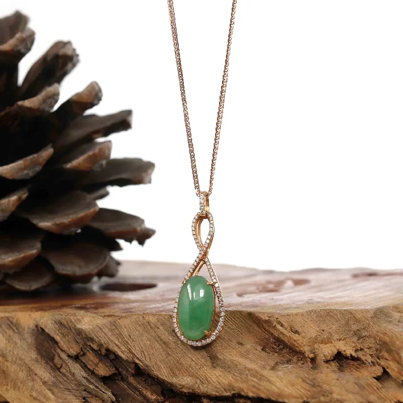 18K Rose Gold Oval Imperial Jadeite Jade Lucky Bottle Necklace with Diamonds