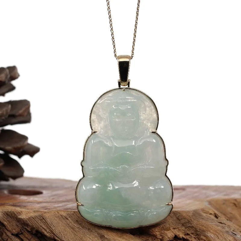 Baikalla 14k "Goddess of Compassion" Genuine Burmese Jadeite Jade Guanyin Necklace