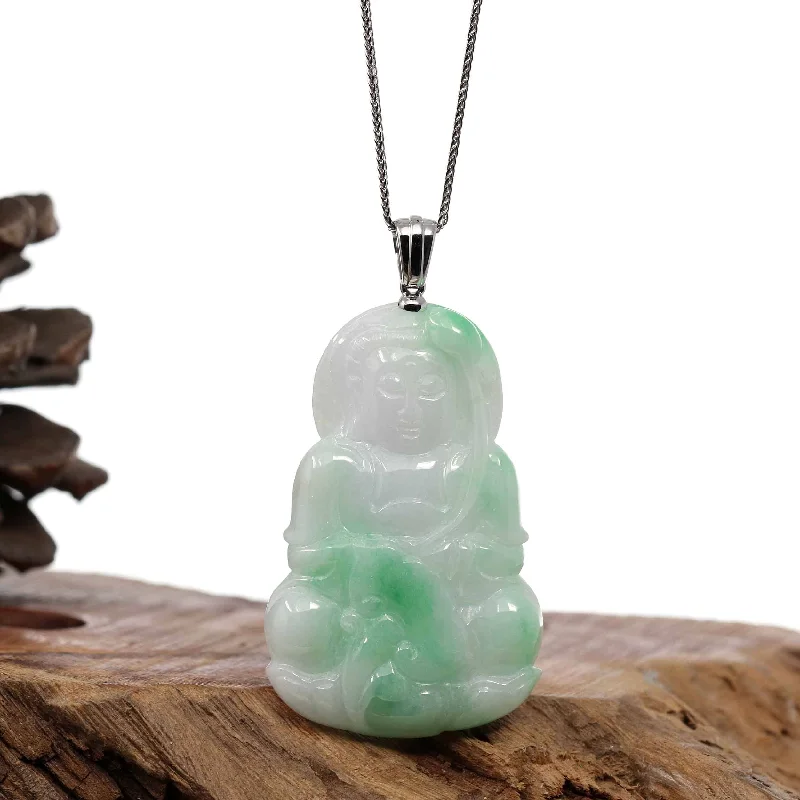 Baikalla 14k "Goddess of Compassion" Genuine Burmese Jadeite Jade Guanyin Necklace