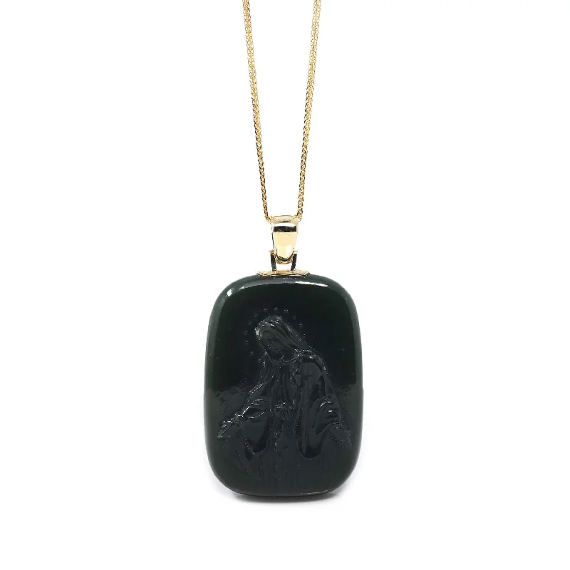 Baikalla™ 14K Yellow Gold Genuine Nephrite Black Jade Jesus Pendant Necklace