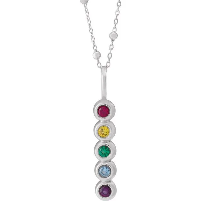 14k Gold Bezel Set Family Bar Vertical Birthstone 18" Necklace