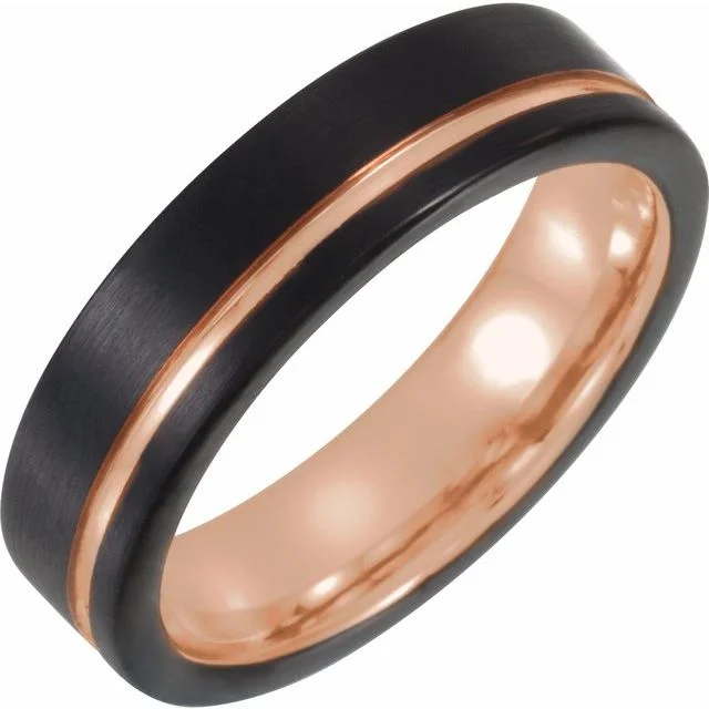 Black & 18K Rose Gold PVD Tungsten Band - 6mm or 8mm Width