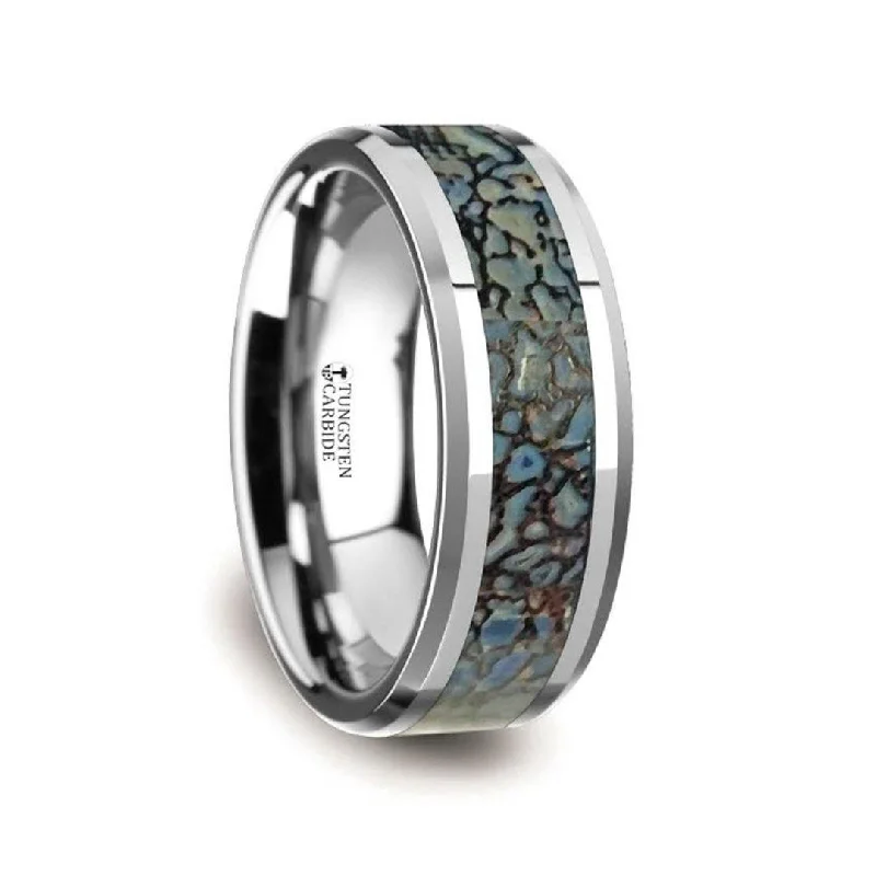 Thorsten DEVONIAN Blue Dinosaur Bone Inlaid Tungsten Carbide Ring - 4mm or 8mm