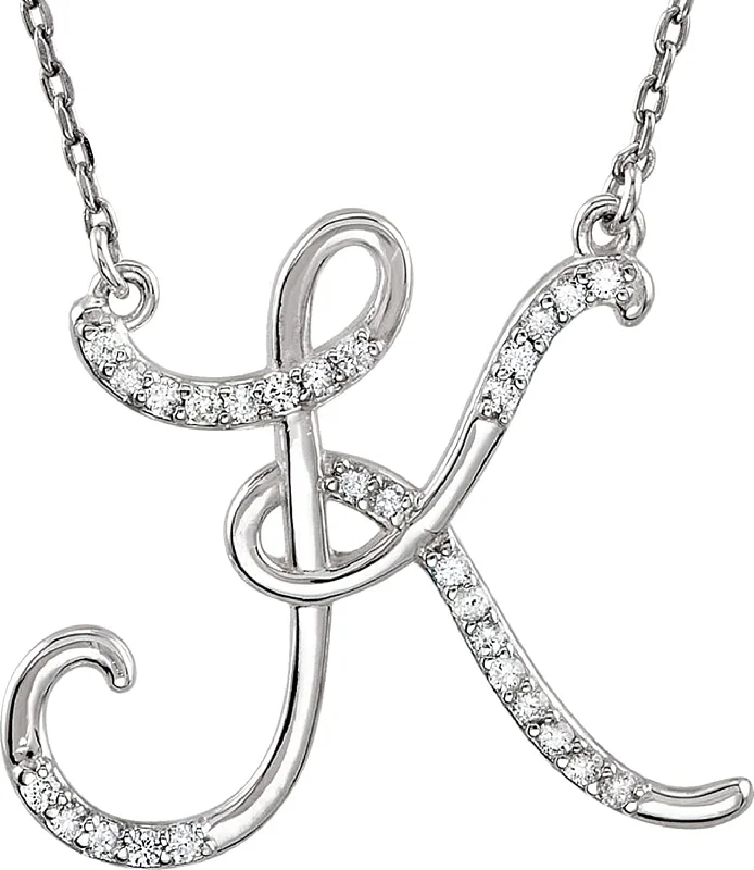 Diamond Initial Letter 'K' Rhodium-Plated 14k White Gold Pendant Necklace, 17" (GH, I1, 1/6 Ctw)