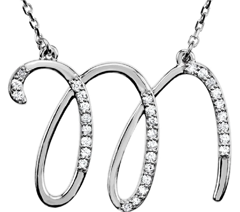 Diamond Initial Letter 'M' Rhodium-Plated 14k White Gold Pendant Necklace, 17" (GH, I1, 1/6 Ctw)