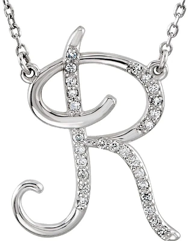 Diamond Initial Letter 'R' Rhodium-Plated 14k White Gold Pendant Necklace, 17" (GH, I1, 1/8 Ctw)