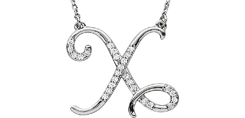 Diamond Initial Letter 'X' Rhodium-Plated 14k White Gold Pendant Necklace, 17" (GH, I1, 1/8 Ctw)